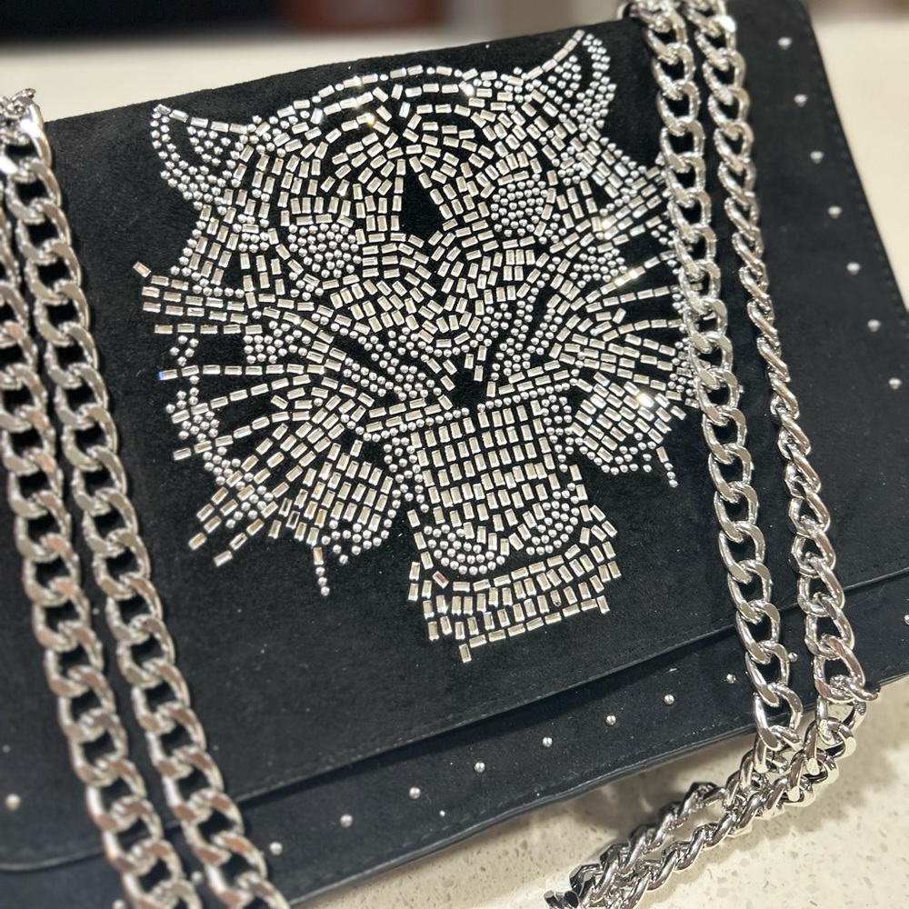PRIMARK TIGER BACK RHINESTONES STUDS SHOULDER BAG BNWOT - Picture 4 of 11